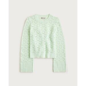 NEW J. Crew Women Supersoft Pointelle Wool Wide Sleeve Sweater Jade Green M NWT